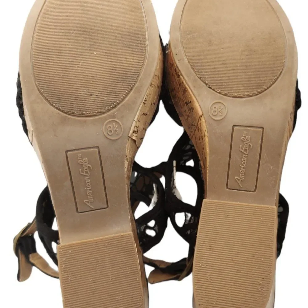 American Eagle Black Lace Peep Toe Wedge